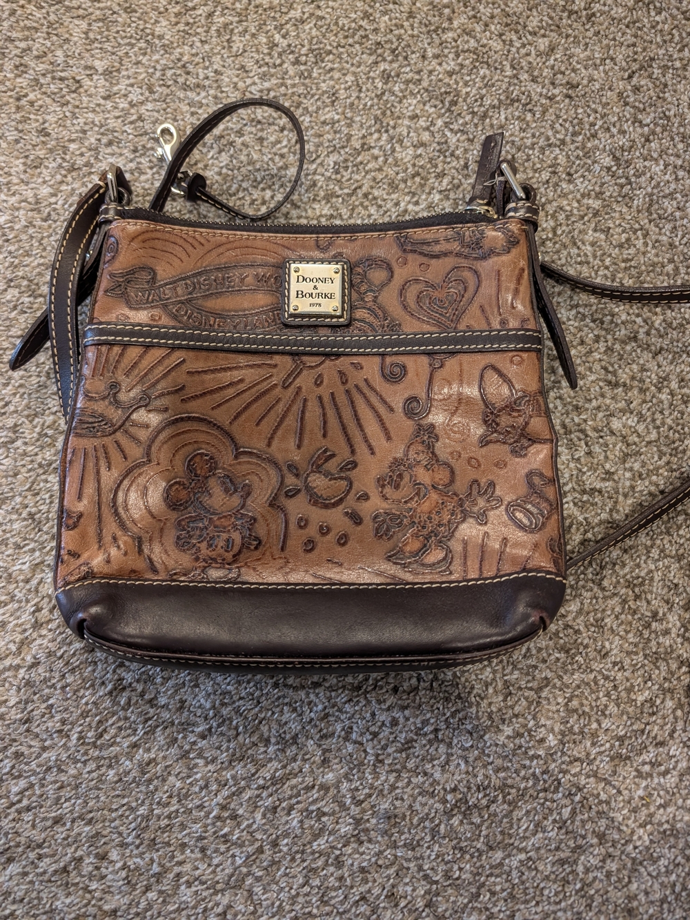 Dooney & Bourke Brown Embossed Leather Crossbody with Dark Brown Trim